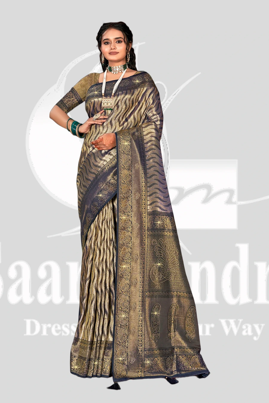 Silk - Black & Gold Saree with Rich Zari Woven Border - Fancy Meet